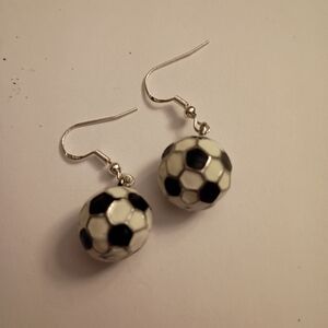 Soccer Ball Dangle Earrings - Black and White
